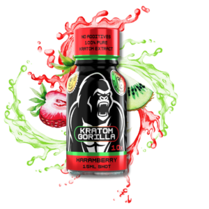 150 mg kratom “Gorilla Shot” in a small ready-to-drink bottle on a clean studio background; front label visible.