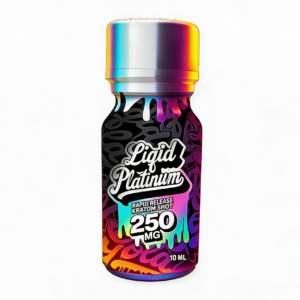 250 mg kratom “Platinum Shot” in a small ready-to-drink bottle on a clean studio background; front label visible.