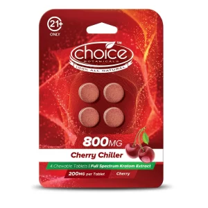 Choice Botanicals full spectrum kratom tablets cherry flavor tablet 200mg kratom 100mg mitragynine each.