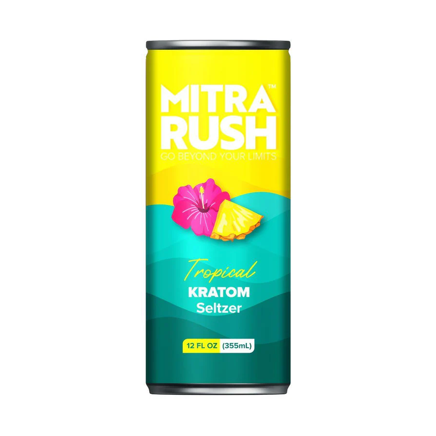 Mitra Rush Tropical Kratom Seltzer 60mg can sparkling tropical kratom beverage